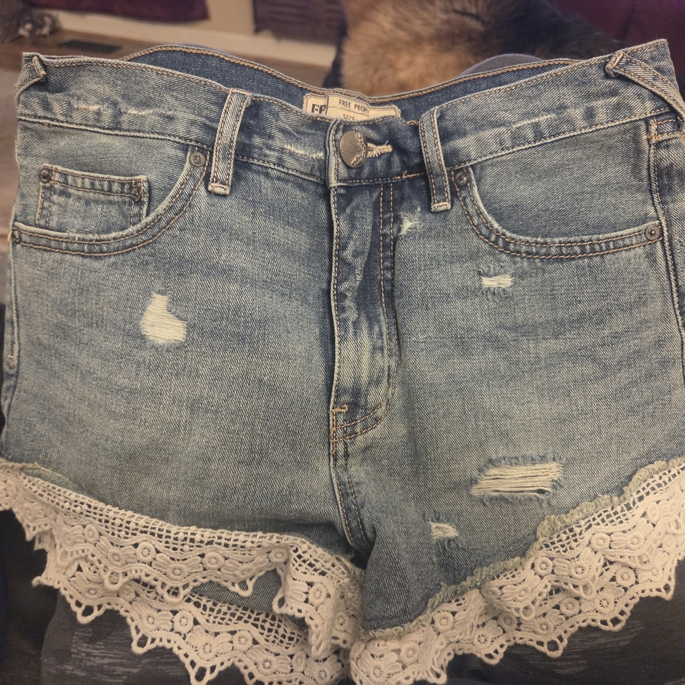 Lace Trim Denim Shorts
